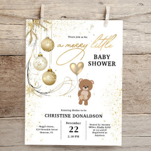 Budget Gold Christmas Baby Shower Invitation