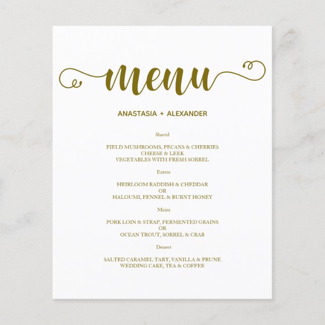 Budget Gold Classic WEDDING MENU. Flyer (Front)