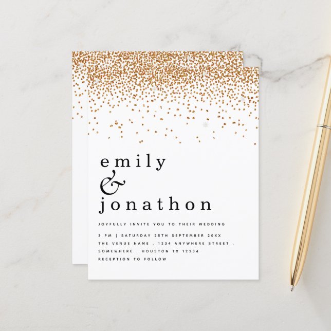 Budget Gold Confetti Glitter Wedding Invitation (Front/Back In Situ)