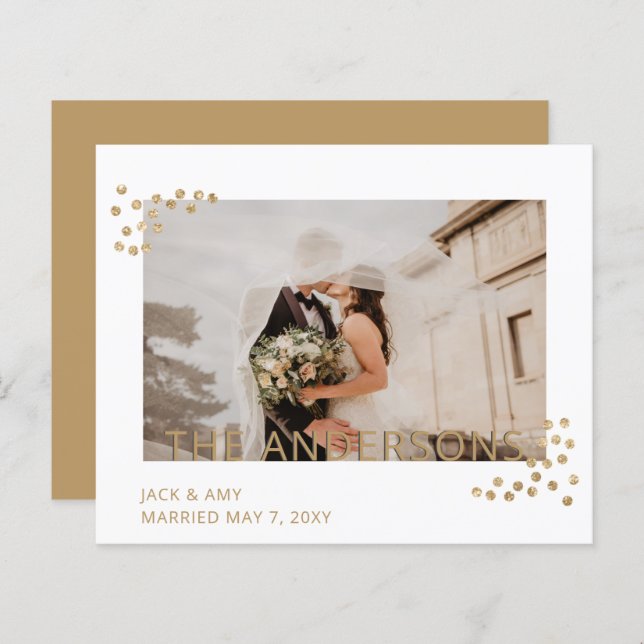 Budget Gold Confetti Photo Wedding Announcement (Front/Back)