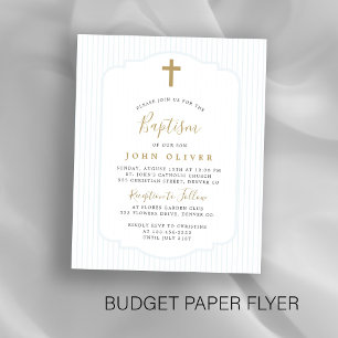 Budget gold cross blue boy baptism invitation flyer