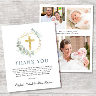 Budget Gold Cross Greenery Photo Baptism Thank You