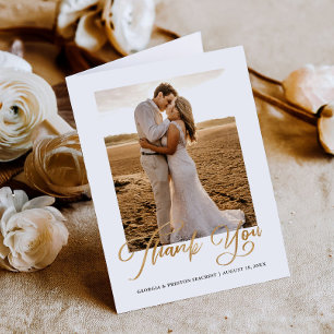 Budget Gold Cursive Script Wedding Thank You Card