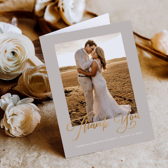 Budget Gold Cursive Script Wedding Thank You Card (Creator Uploaded)