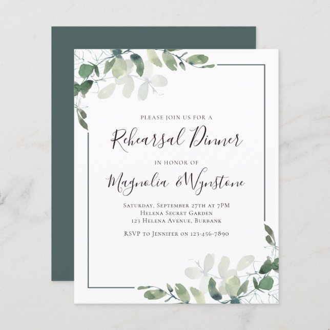 Budget Gold Eucalyptus Rehearsal Dinner Invitation (Front/Back)