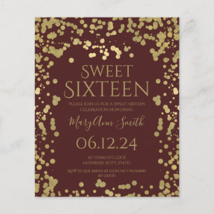 Budget Gold Foil Confetti Sweet 16 Invite Burgundy Flyer