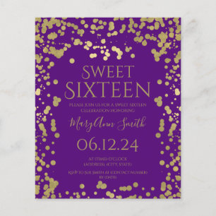 Budget Gold Foil Confetti Sweet 16th Invite Purple Flyer