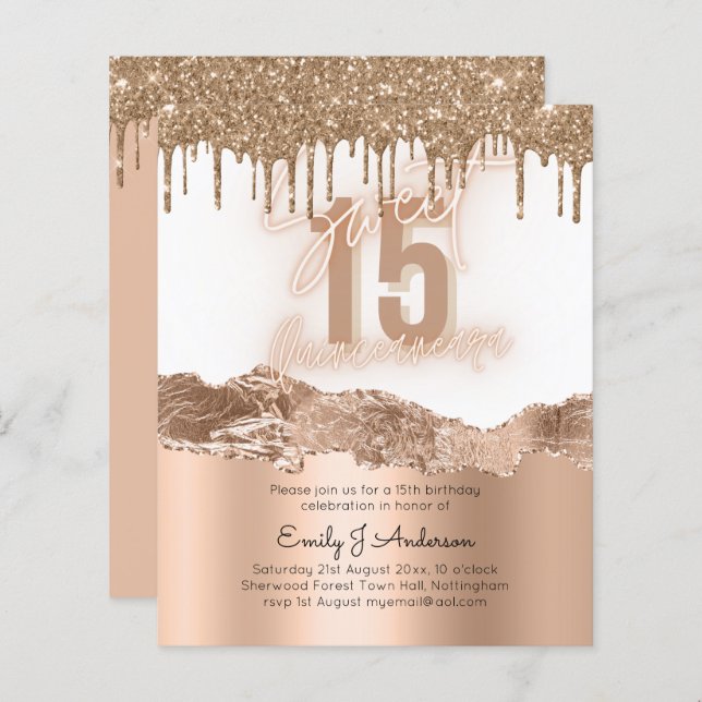 Budget Gold  Foil Glitter Quinceanera 15th (Front/Back)