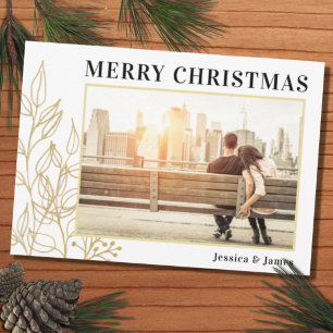 Budget Gold Foliage Photo Merry Christmas Card