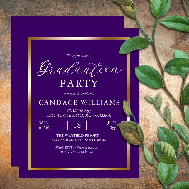 Budget Gold Frame Minimalist Party Invitation Flyer (Budget Gold Tone Frame Purple Minimalist Non-Photo Party Invitation Flyer)