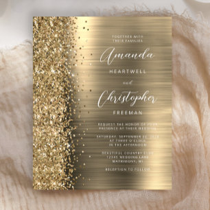 Budget Gold Glam Glitter Wedding Invitation