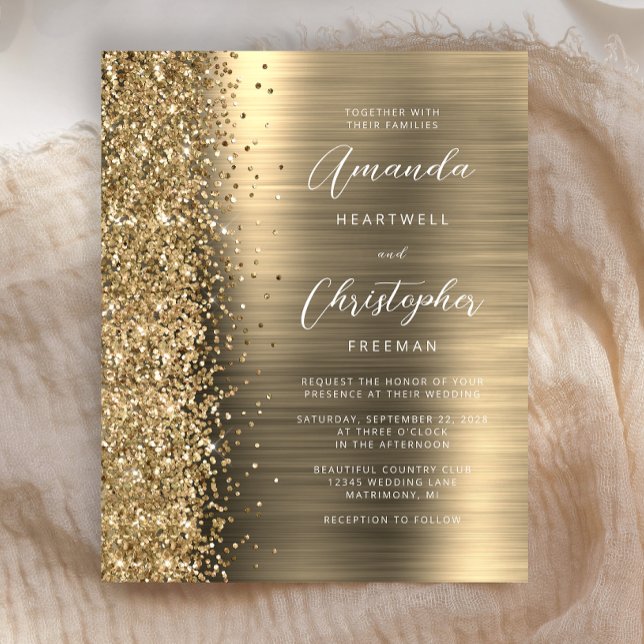 Budget Gold Glam Glitter Wedding Invitation (Creator Uploaded)