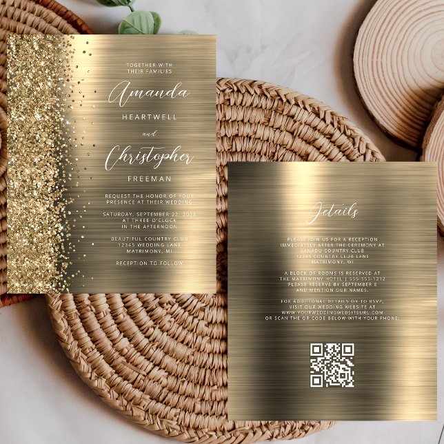 Budget Gold Glam QR Code Wedding Invitation (Creator Uploaded)