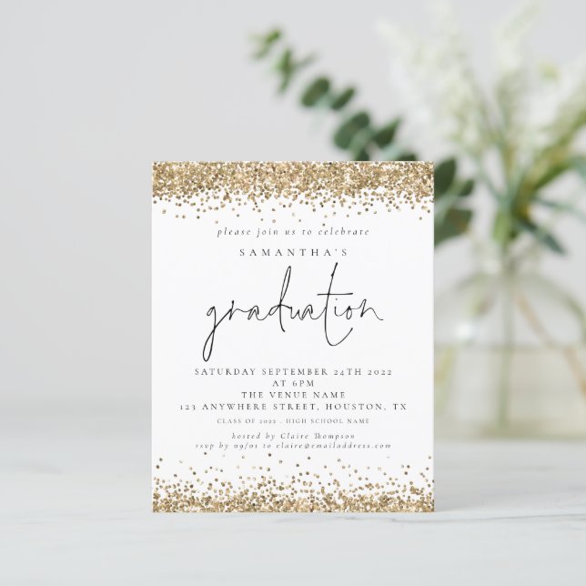 Budget Gold Glitter 2024 Graduation White Invite (Standing Front)