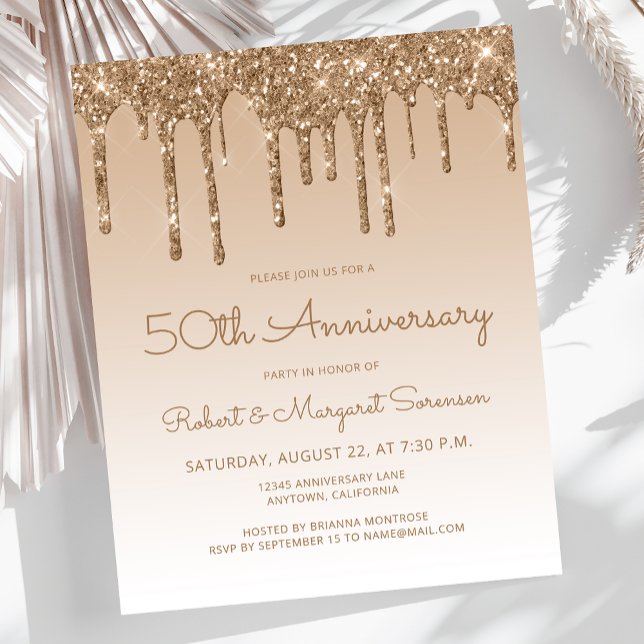 Budget Gold Glitter 50th Anniversary Invitation (Creator Uploaded)