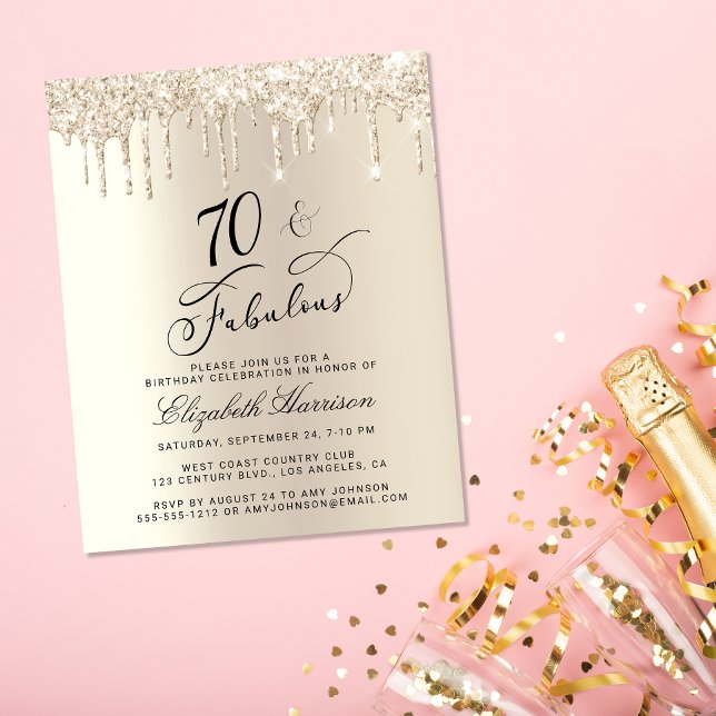 Budget Gold Glitter 70th Birthday Invitation (Creator Uploaded)
