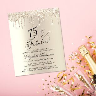 Budget Gold Glitter 75th Birthday Invitation