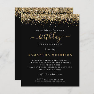 Budget Gold Glitter Any Age Birthday Black Invite