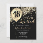 Budget Gold Glitter Balloon Black 18th Birthday<br><div class="desc">Modern Elegant Glam Black Gold Glitter Sparkle Balloon Any Age Adult Birthday Invitation</div>