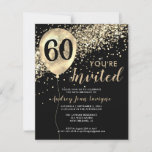 Budget Gold Glitter Balloon Black 60th Birthday<br><div class="desc">Modern Elegant Glam Black Gold Glitter Sparkle Balloon Any Age Adult Birthday Invitation</div>