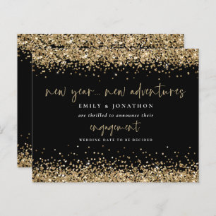 Budget Gold Glitter Black Engagement Announcement