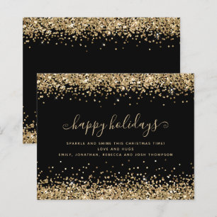 Budget Gold Glitter Black Happy Holidays Card