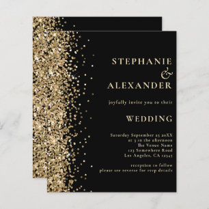 Budget Gold Glitter Black QR Code Wedding Invite