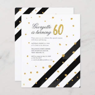 Budget Gold Glitter Black Stripes 60th Birthday
