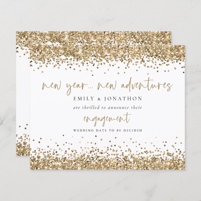 Budget Gold Glitter Border Engagement Announcement (Front/Back)