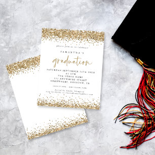 Budget Gold Glitter Border Graduation Invitation
