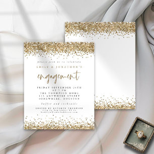 Budget Gold Glitter Borders Engagement Invitation