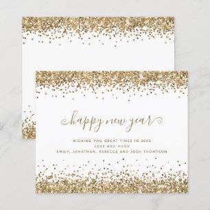 Budget Gold Glitter Borders Happy New Year Card