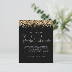 Budget Gold Glitter Bridal Shower Black Invitation