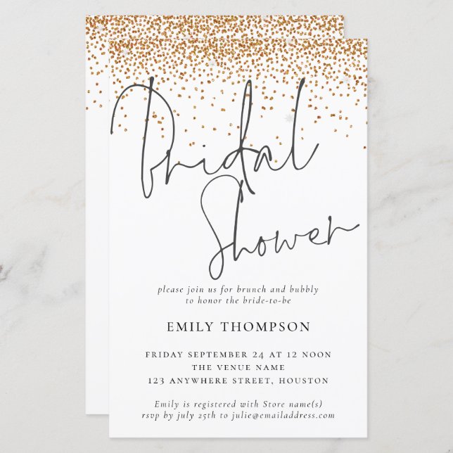Budget Gold Glitter Bridal Shower Invitation (Front/Back)
