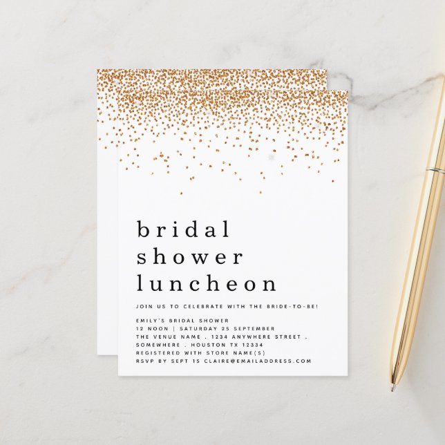 Budget Gold Glitter Bridal Shower Luncheon Invite (Front/Back In Situ)