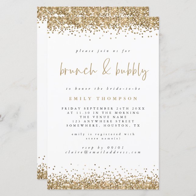 Budget Gold Glitter Brunch Bubbly Bridal Shower (Front/Back)