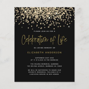 BUDGET Gold Glitter Celebration of Life Invitation