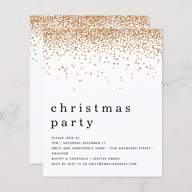 Budget Gold Glitter Christmas Party Invitation (Front/Back)