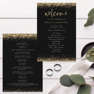 Budget Gold Glitter Confetti Black Wedding Program