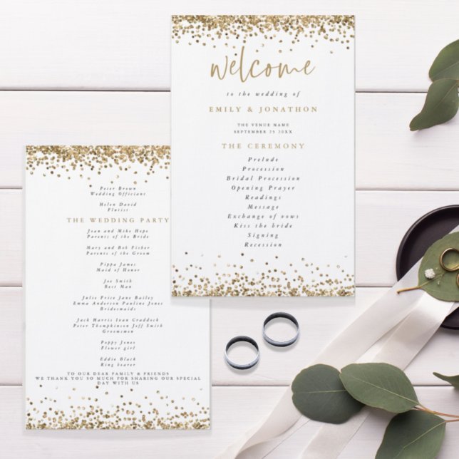 Budget Gold Glitter Confetti Wedding Program (Creator Uploaded)