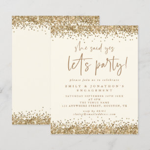 Budget Gold Glitter Cream Engagement Invite