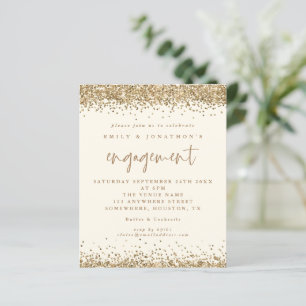 Budget Gold Glitter Cream Engagement Invite