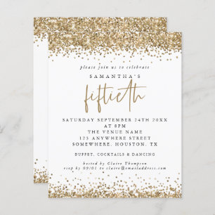 Budget Gold Glitter Fiftieth Party Invitation