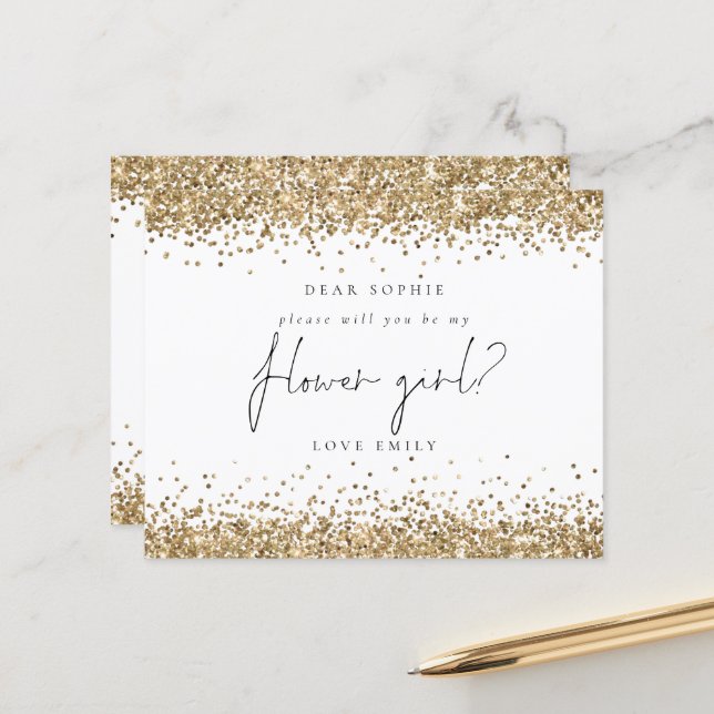 Budget Gold Glitter Flower Girl Request (Front/Back In Situ)