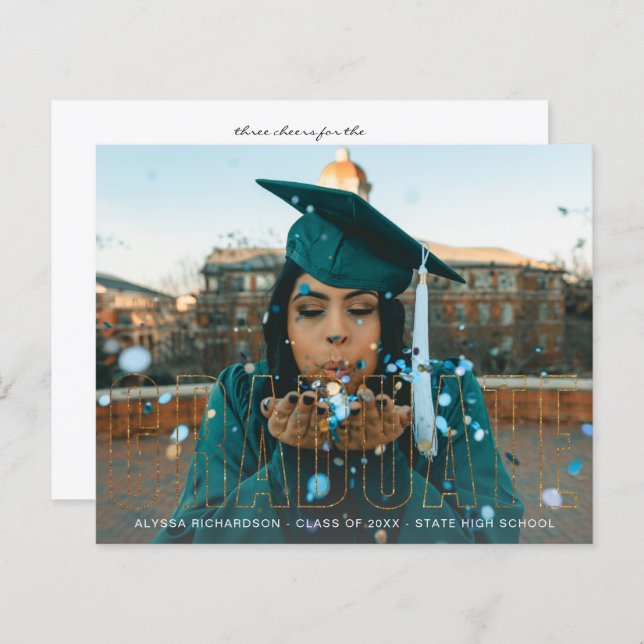Budget Gold Glitter Graduate Photo Announcement (Front/Back)