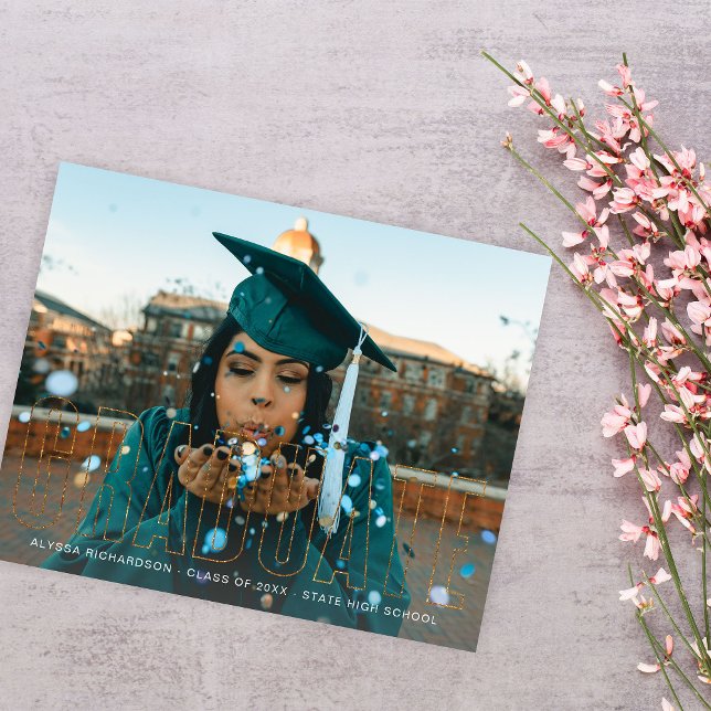 Budget Gold Glitter Graduate Photo Announcement Flyer (Creator Uploaded)