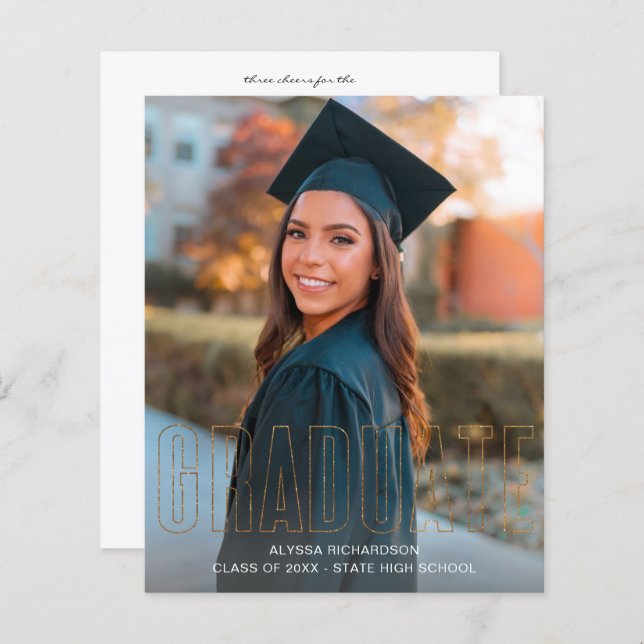 Budget Gold Glitter Graduate Photo Announcement V (Front/Back)