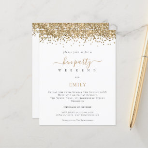 Budget Gold Glitter Hen Weekend Itinerary Invite