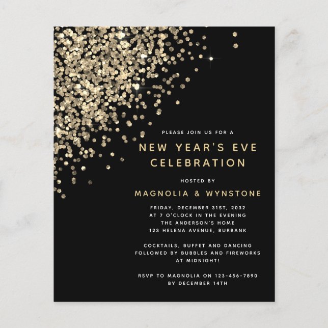 BUDGET Gold Glitter New Years Eve Invitation (Front)