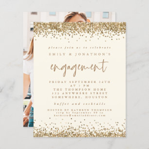 Budget Gold Glitter Photo Engagement Cream Invite